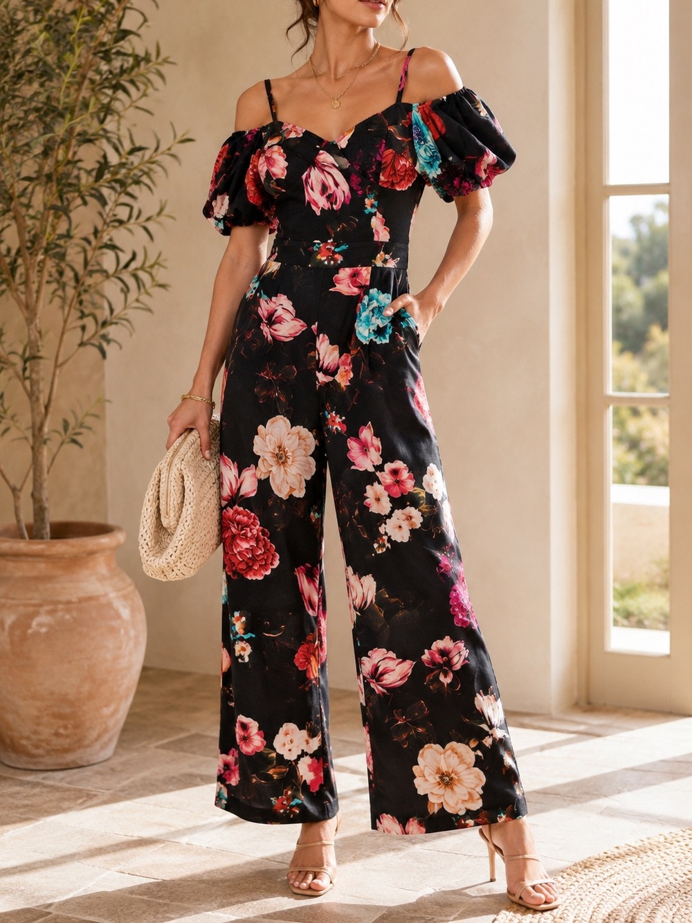 Anthropologie Ranna Gill Off-The-Shoulder Floral Jumpsuit
